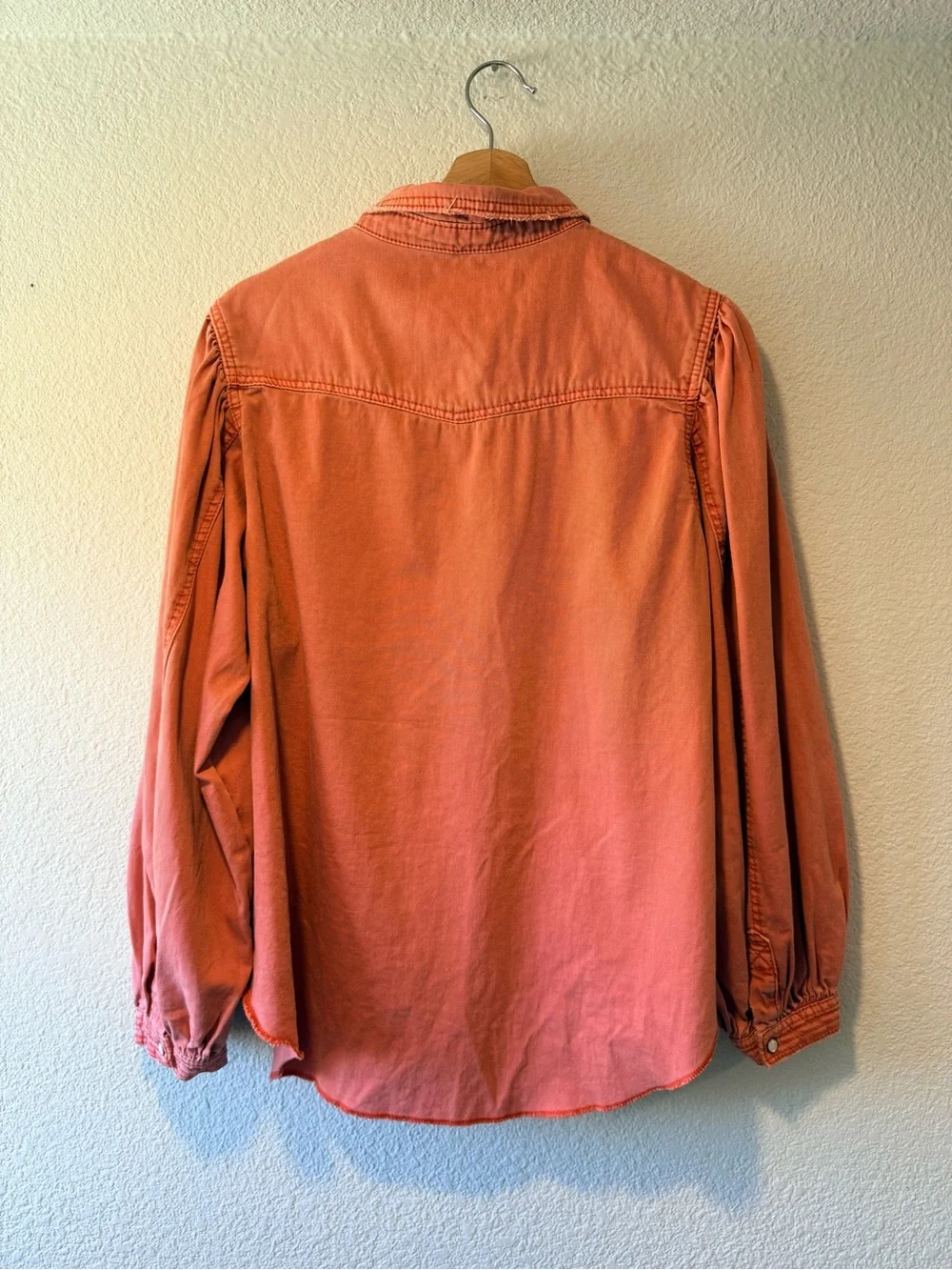 FREE PEOPLE We The Free “With Love” Denim Shirt in Coral Rose Red